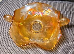 Fenton Marigold Carnival Glass Strawberry 2 Handled Bonbon Dish